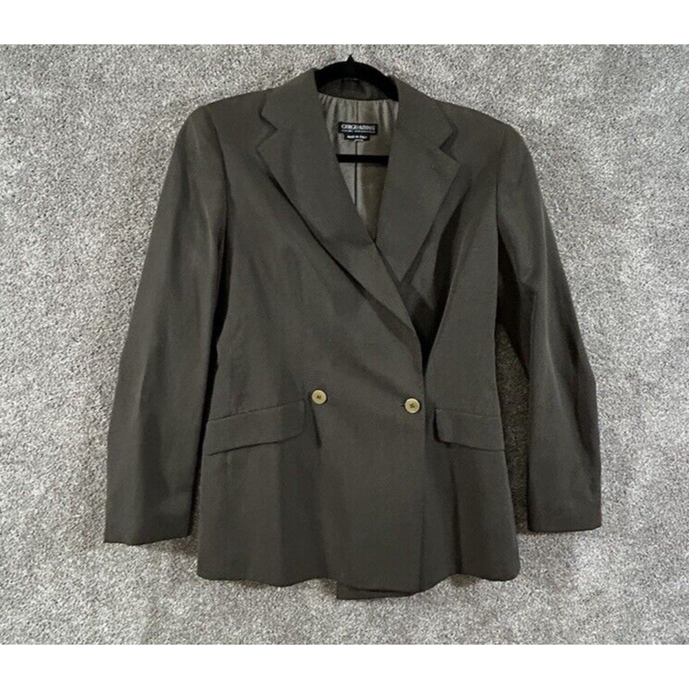 Giorgio Armani Blazer Womens 8 Brown Silk Blend Double Breasted Shoulder Pads‎